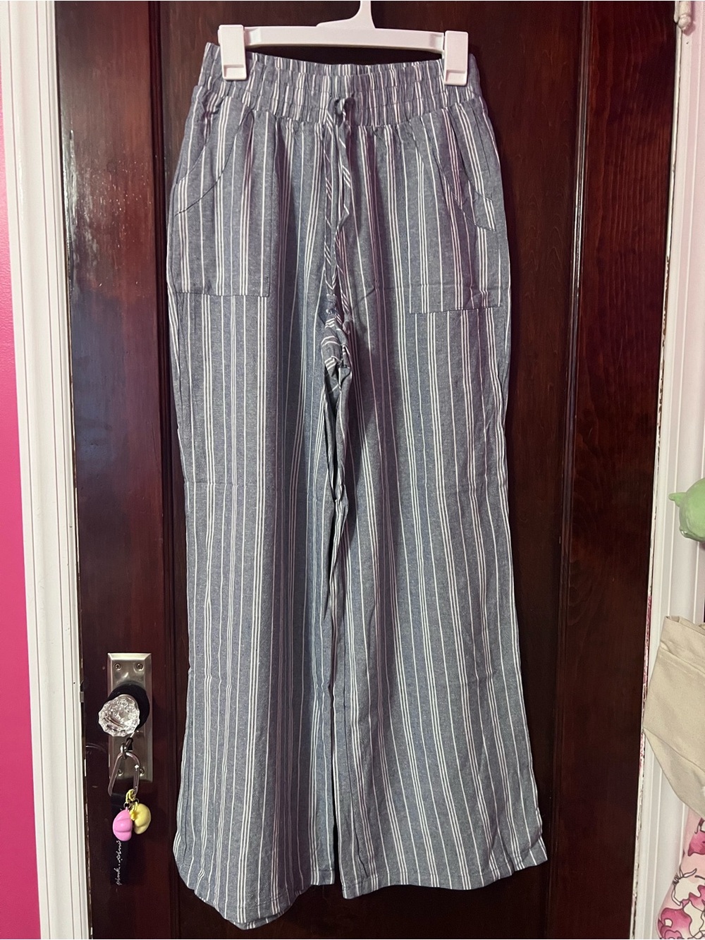 SO Blue & White Striped Wide-Leg Drawstring Pants